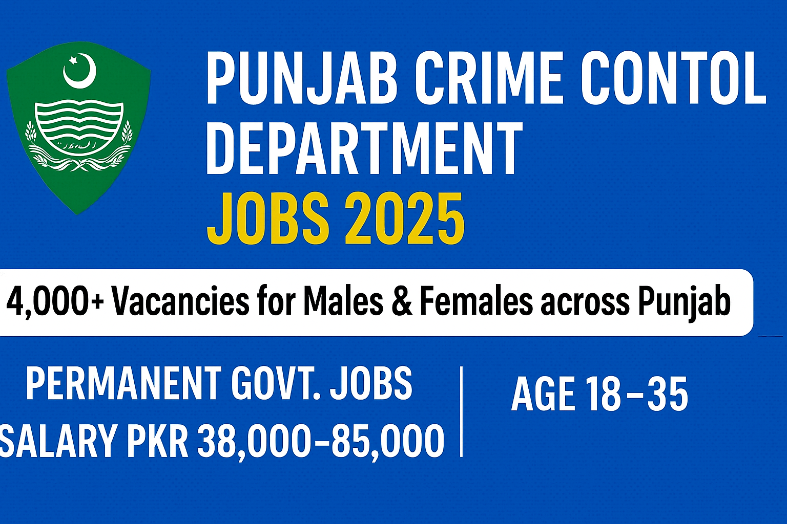 Punjab Crime Control Department CCD Jobs 2025