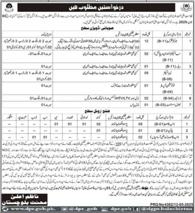 Mehnat Department Balochistan Jobs 2025
