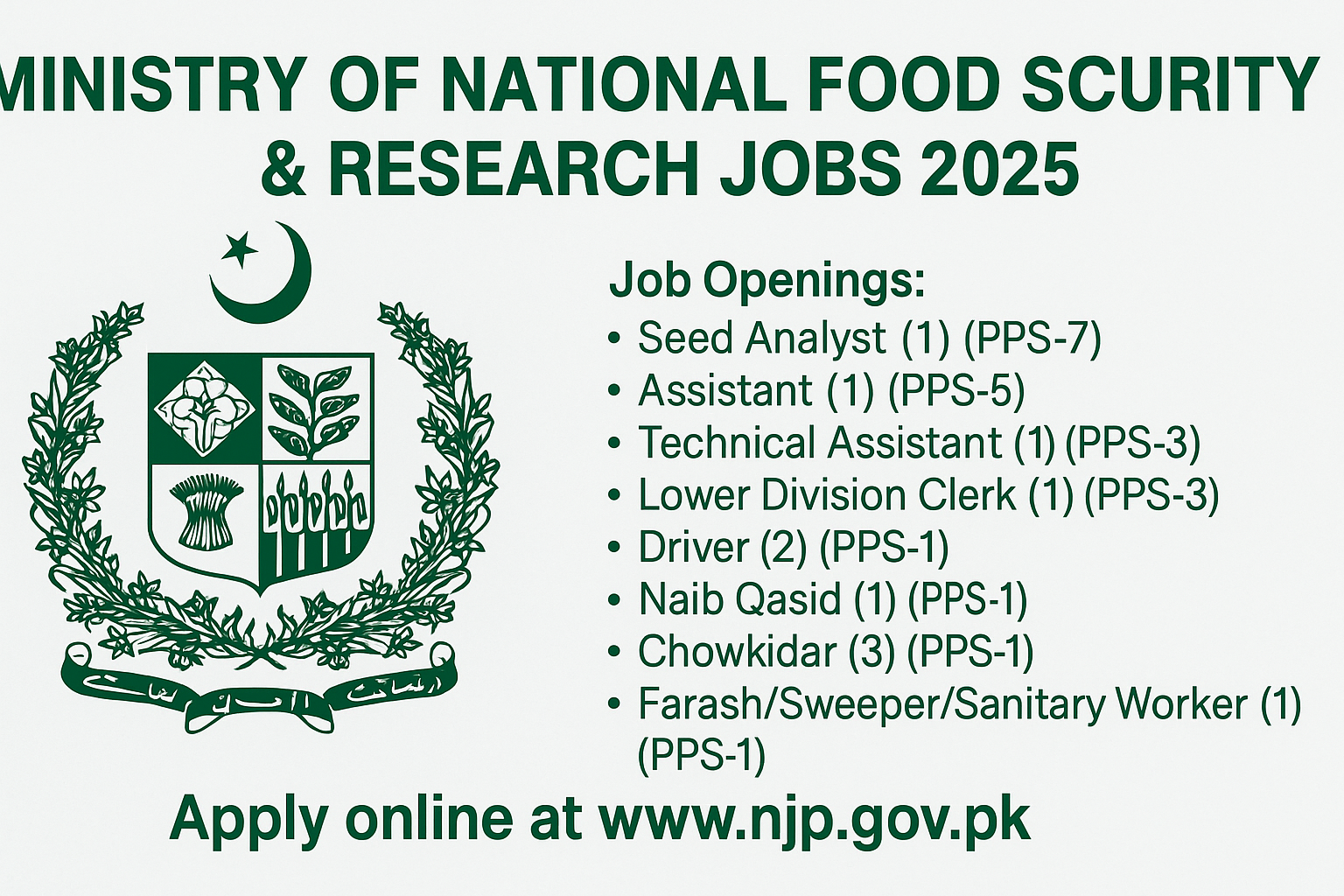 Ministry of National Food Security and Research Jobs 2025